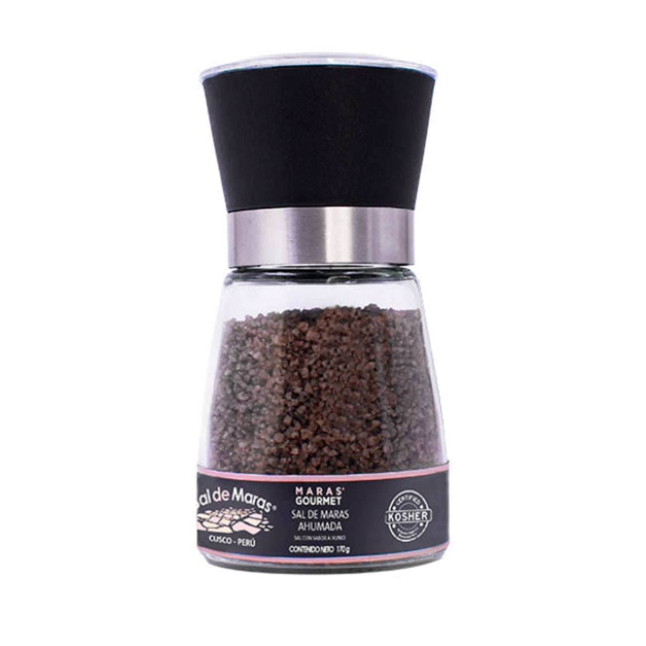 Smoked Peruvian Pink Salt Glass Grinder 6.0 oz – Artisanal Hand Harvested Gourmet Spring Salt for Grilling & BBQ