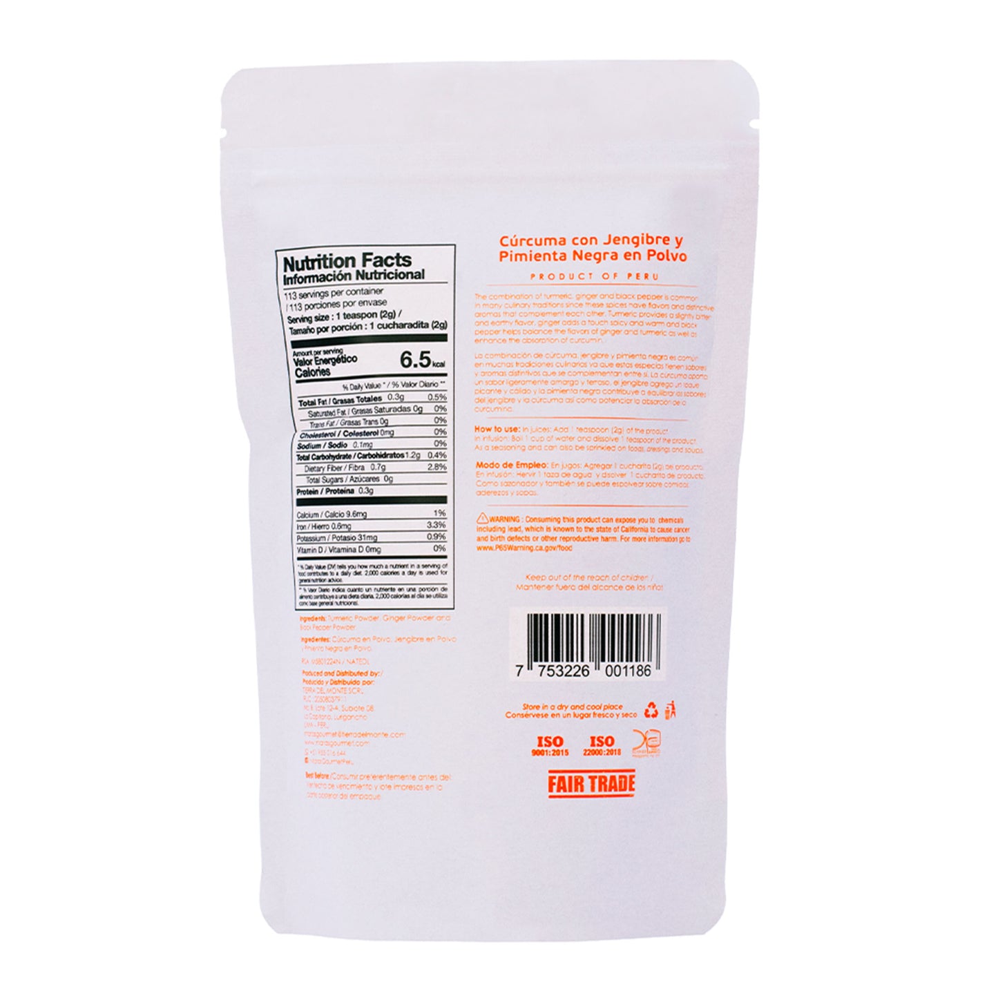 Turmeric with Ginger and Black Pepper Powder - Paper Bag 8.0 oz