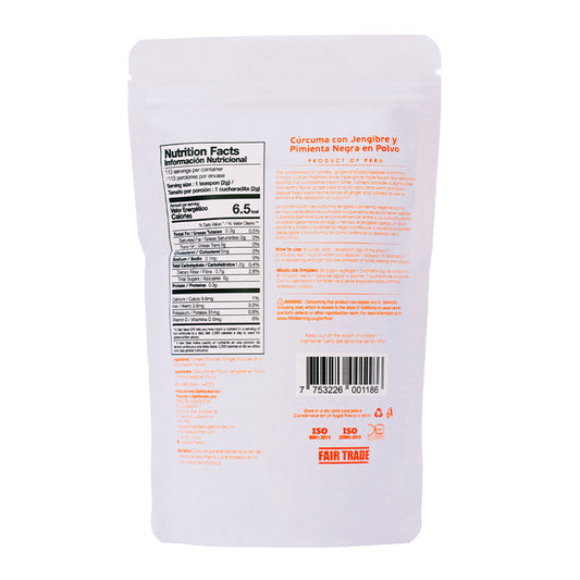 Organic Turmeric Ginger & Black Pepper Powder Blend 8 oz | Kosher | Peruvian Spice Blend