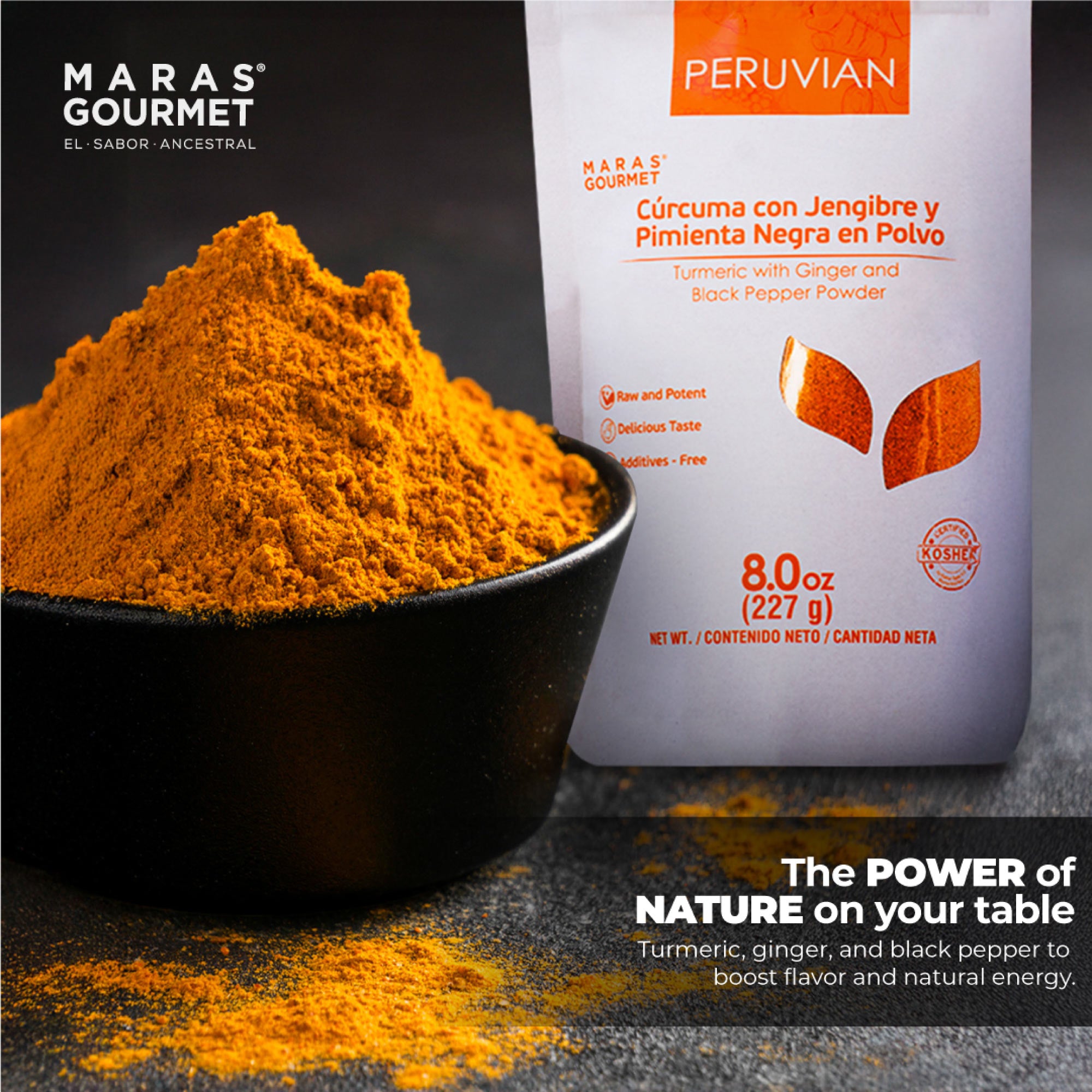 Kosher Turmeric Ginger Black Pepper Powder Blend 8 oz | Peruvian