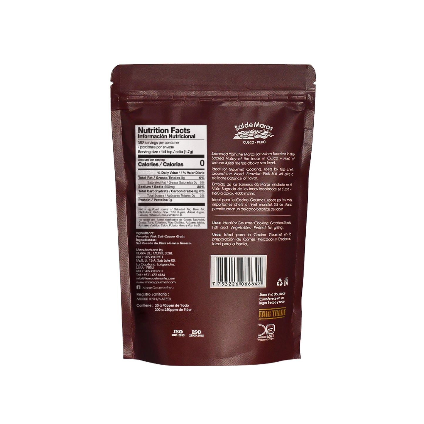SAMPLES - Peruvian Pink Salt - Coarse Grain - Bag x 21oz - Sample x 50g