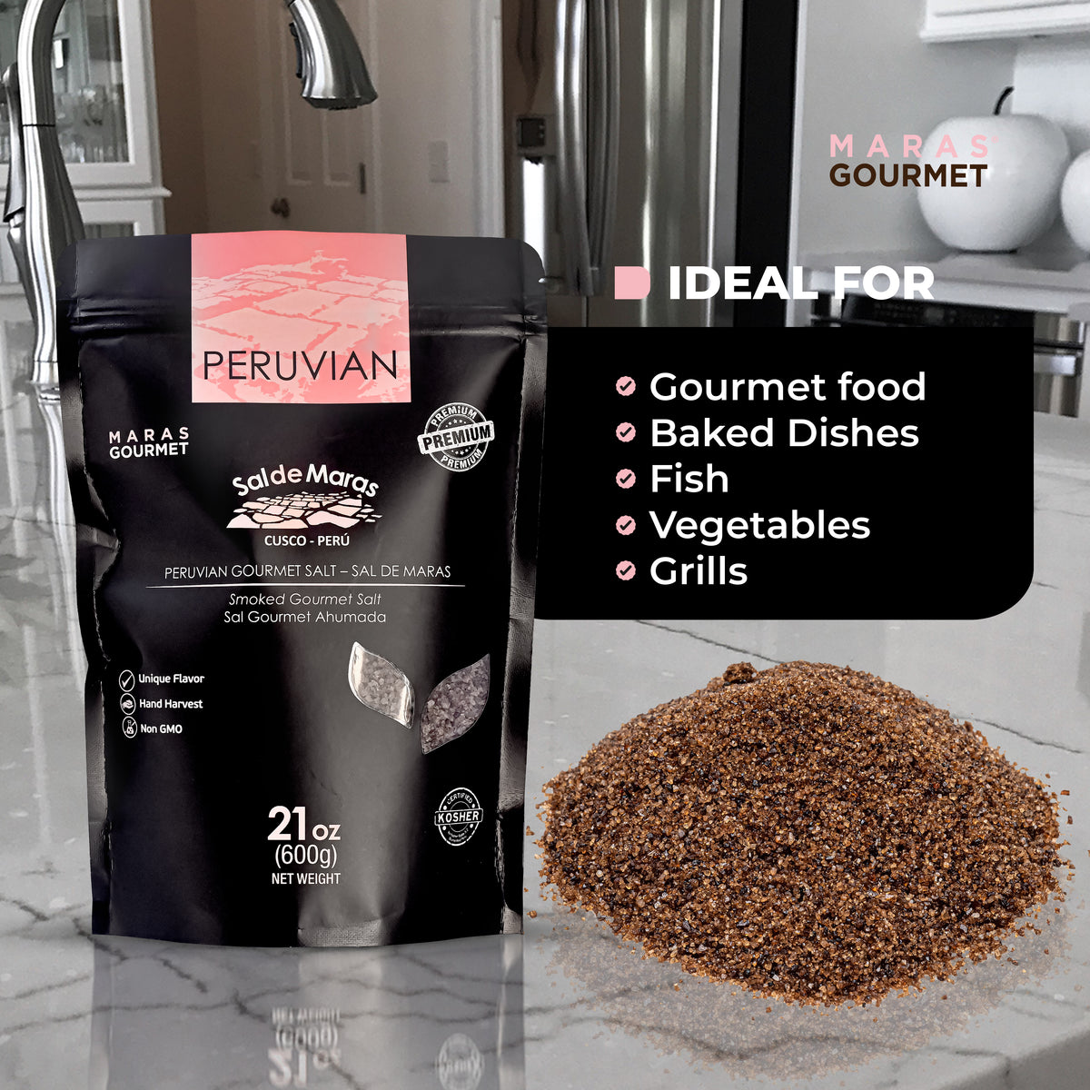 Smoked Peruvian Pink Salt Bag 21 oz – Artisanal Hand Harvested Gourmet Spring Salt for Grilling & BBQ